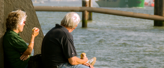 Elderly couple at the beach.